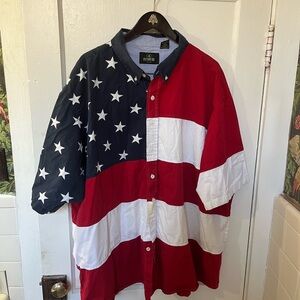 RedHead Men’s 4XL American Flag Button Down Shirt | Patriotic USA